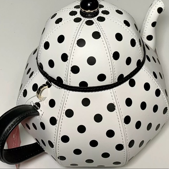 Kate spade Alice in wonderland teapot polka dot black white crossbody nwt bag